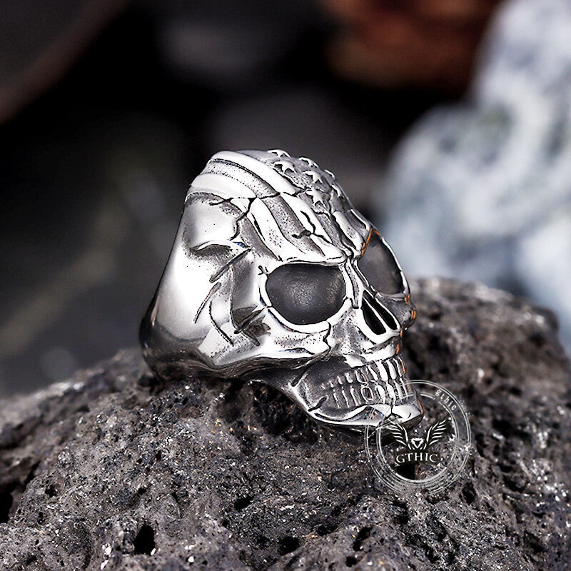 Gothic American Flag Skull Domineering Stainless Steel Ring