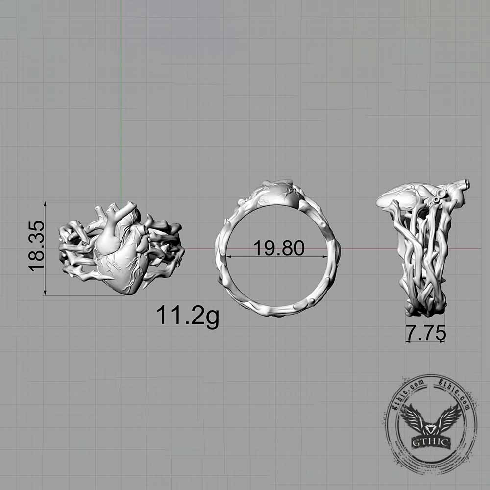 Gothic Anatomical Heart Thorns Sterling Silver Ring
