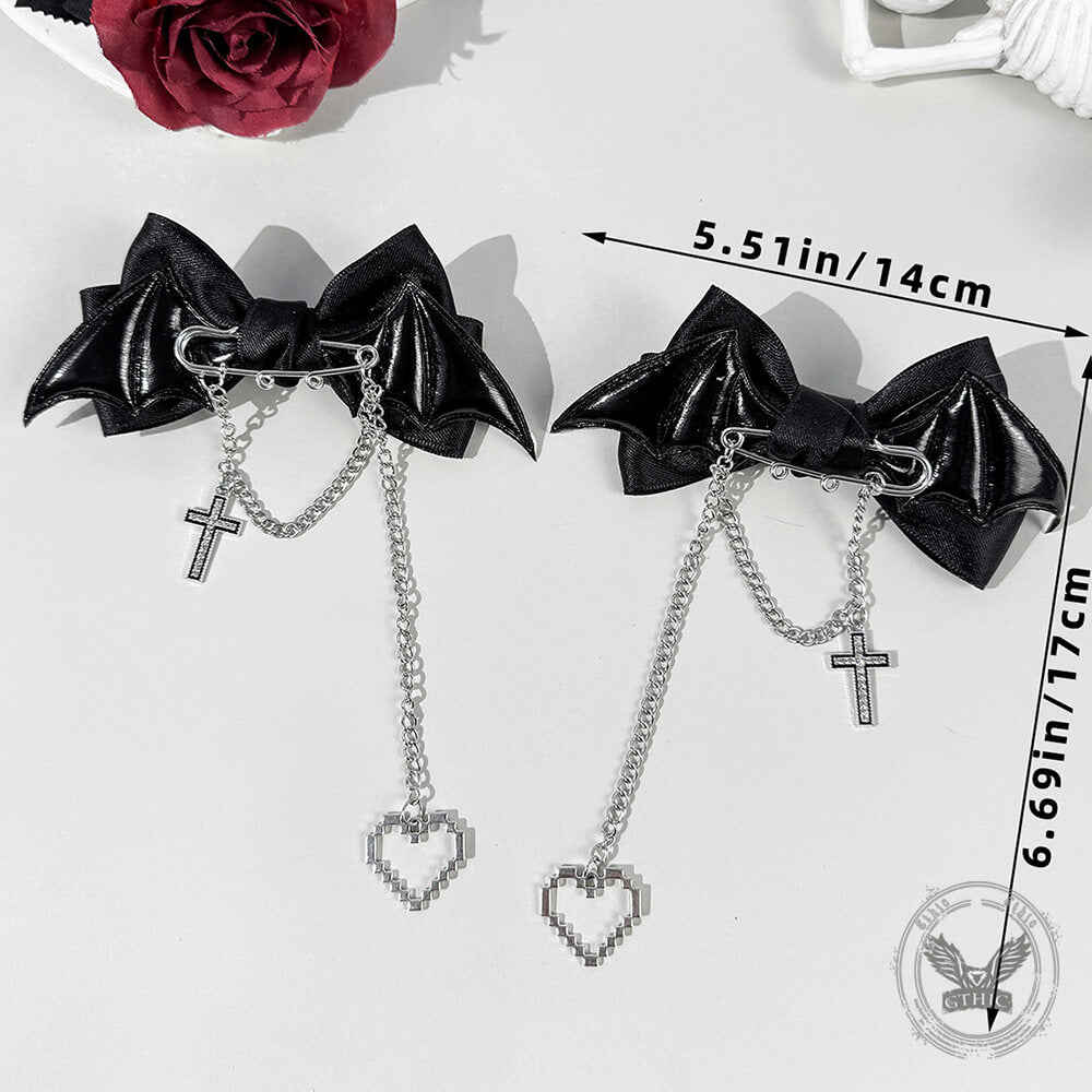 Gothic Bat-Wing Cross Chain Bow Hair Clips