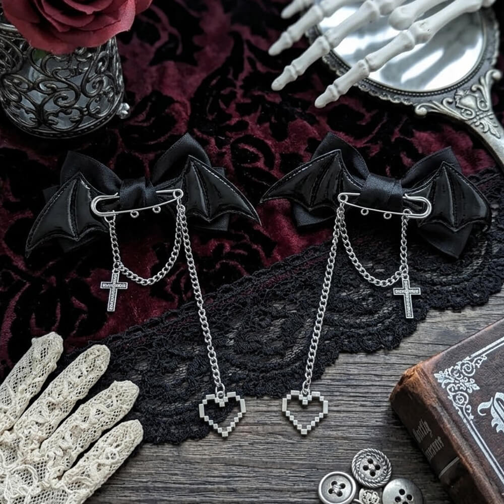 Gothic Bat-Wing Cross Chain Bow Hair Clips | Gthic.com