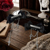 Gothic Bat-Wing Cross Chain Bow Hair Clips