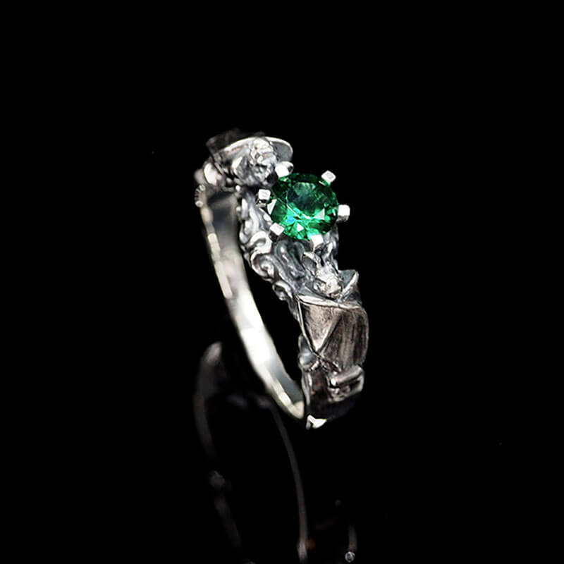 Gothic Bat Diopside Sterling Silver Ring | Gthic.com