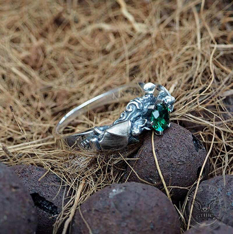 Gothic Bat Diopside Sterling Silver Ring | Gthic.com