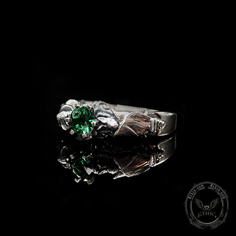 Gothic Bat Diopside Sterling Silver Ring | Gthic.com