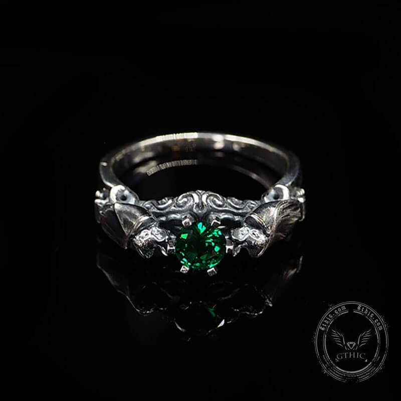 Gothic Bat Diopside Sterling Silver Ring | Gthic.com