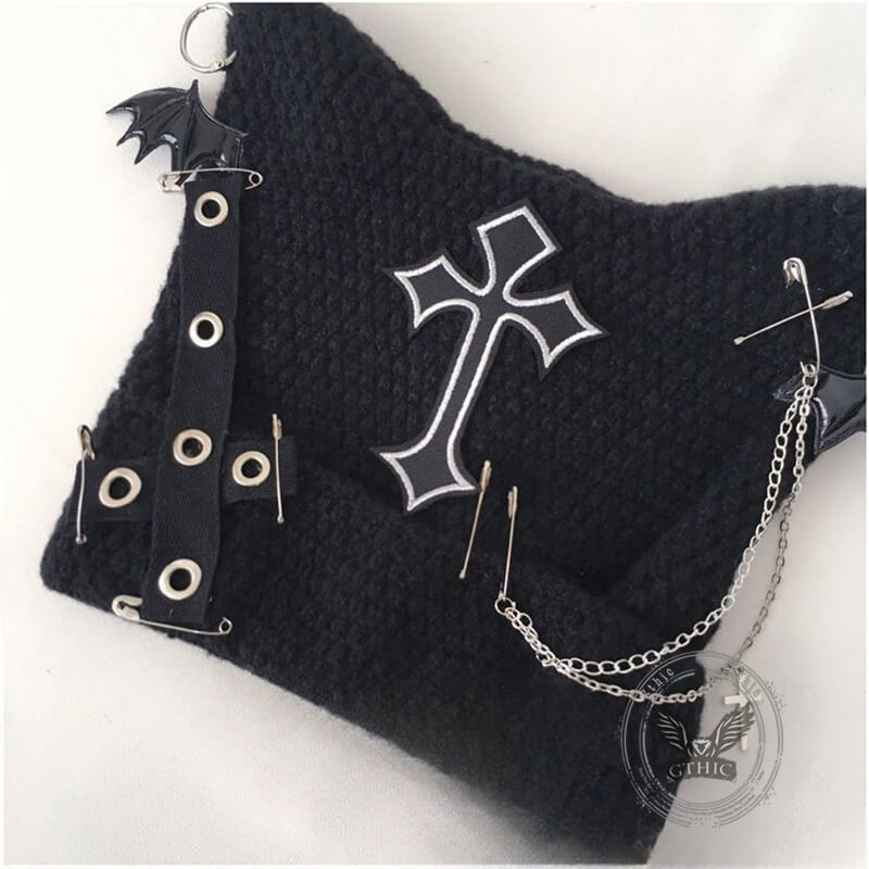 Gothic Bat Wings Cross Chain Cat Ear Knitted Beanies Hat
