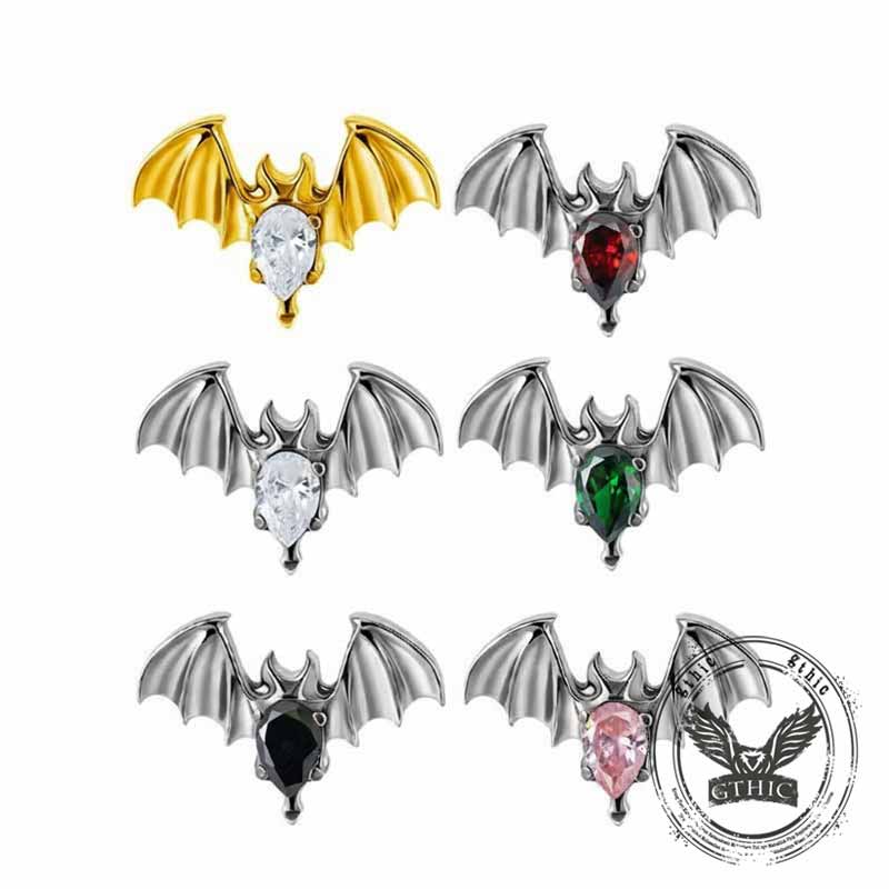 Gothic Bat Zircon G23 Titanium Piercing Stud Earrings | Gthic.com