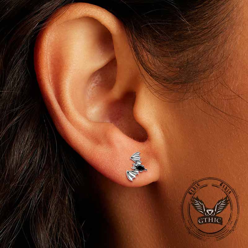 Gothic Bat Zircon G23 Titanium Piercing Stud Earrings | Gthic.com
