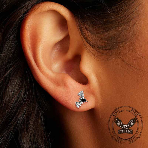 Gothic Bat Zircon G23 Titanium Piercing Stud Earrings | Gthic.com