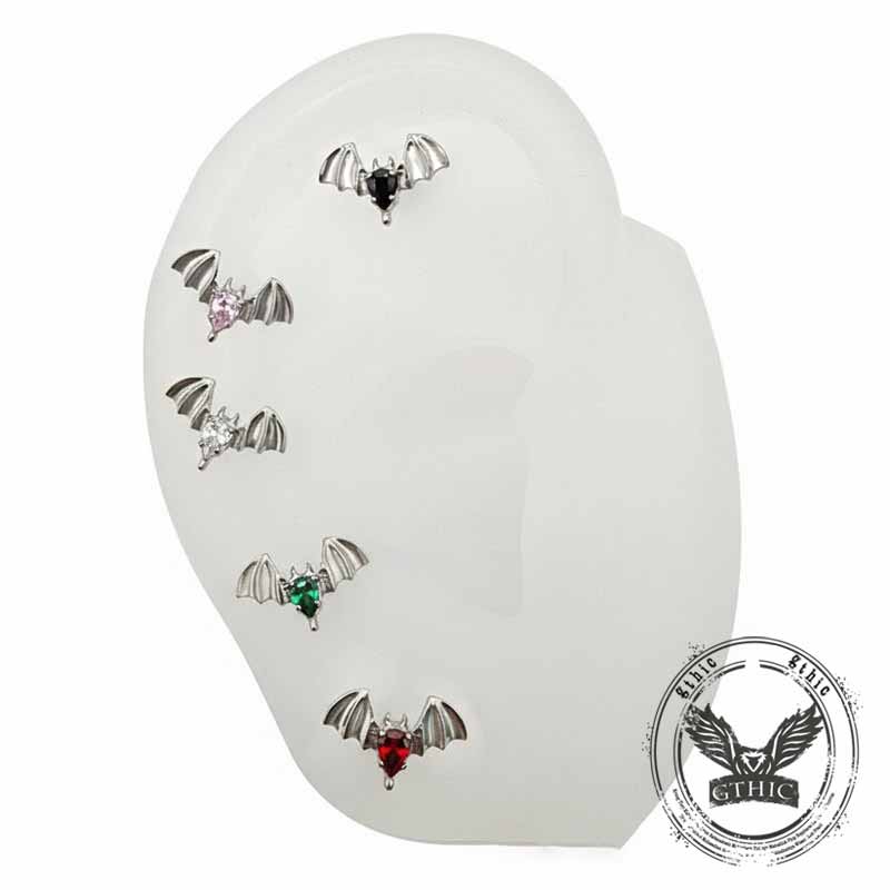 Gothic Bat Zircon G23 Titanium Piercing Stud Earrings | Gthic.com