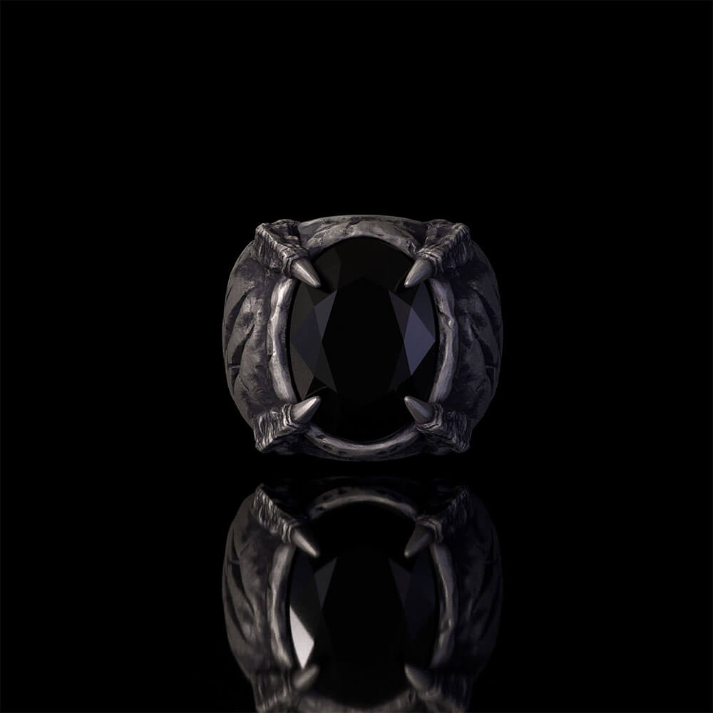 Gothic Beast Claw Gemstone Sterling Silver Ring | Gthic.com