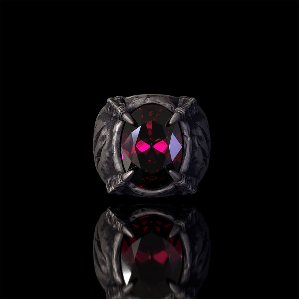 Gothic Beast Claw Gemstone Sterling Silver Ring