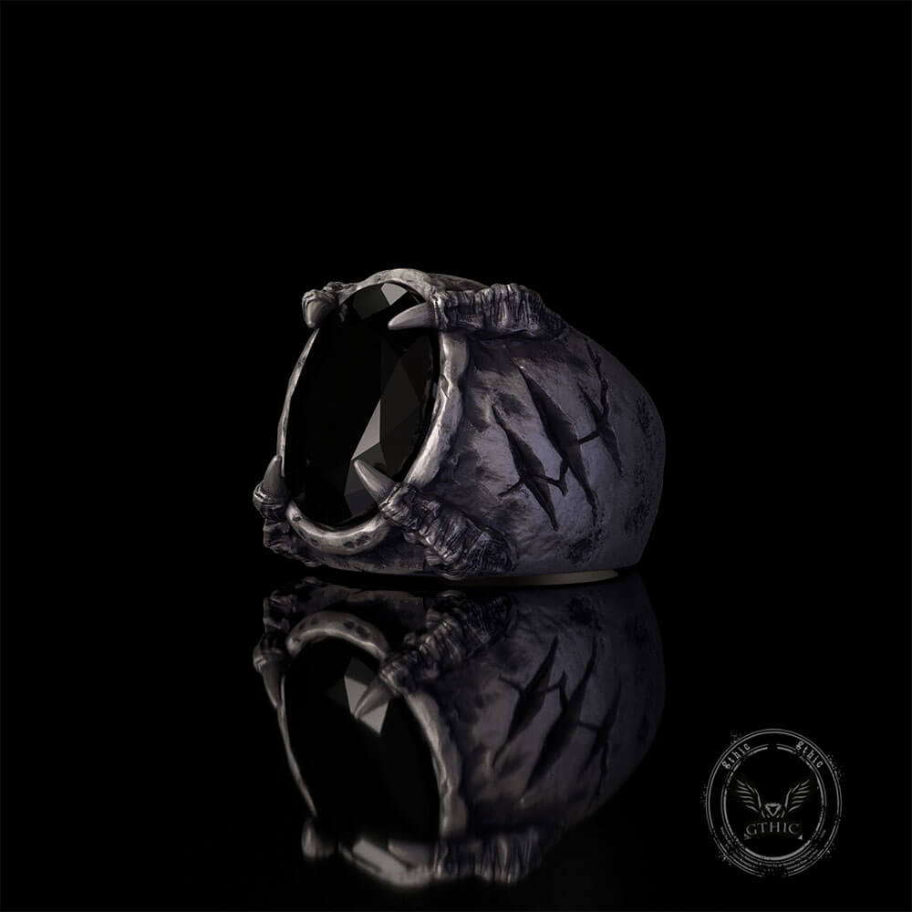 Gothic Beast Claw Gemstone Sterling Silver Ring | Gthic.com