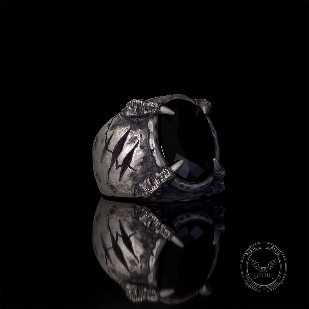 Gothic Beast Claw Gemstone Sterling Silver Ring | Gthic.com