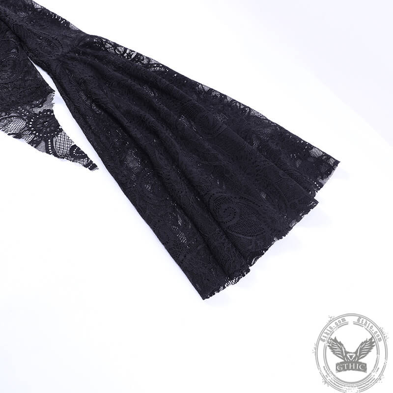 Gothic Bell Sleeve Nylon Crop Top