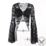 Gothic Bell Sleeve Nylon Crop Top | Gthic.com
