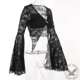 Gothic Bell Sleeve Nylon Crop Top | Gthic.com