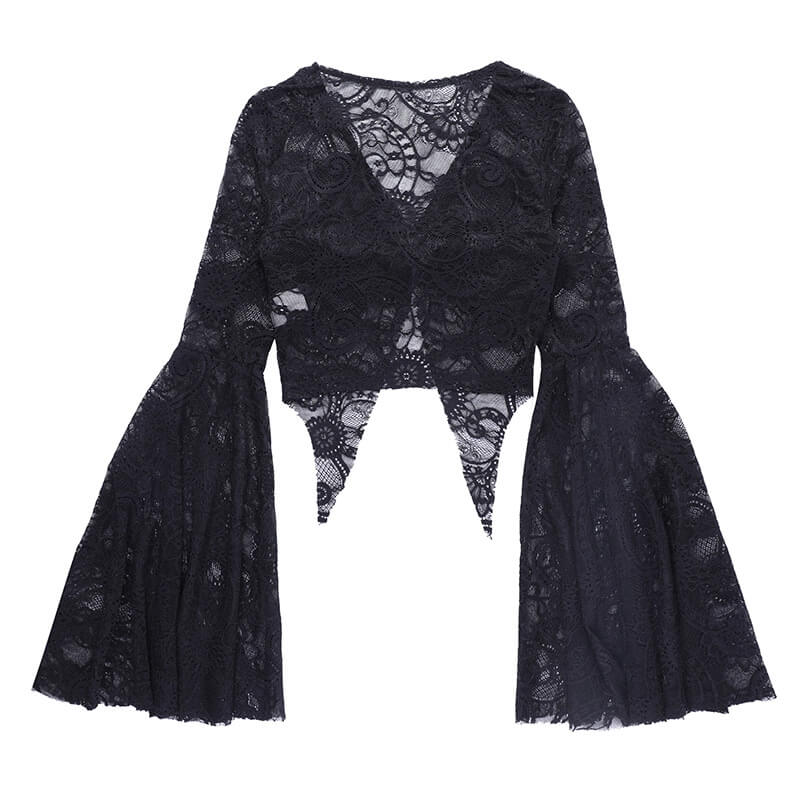 Gothic Bell Sleeve Nylon Crop Top | Gthic.com