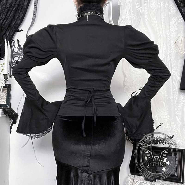 Gothic Bell Sleeve Slim Fit Versatile Lace-Up Shirt | Gthic.com