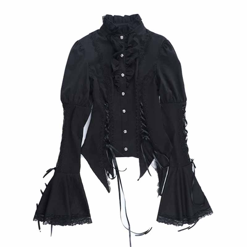 Gothic Bell Sleeve Slim Fit Versatile Lace-Up Shirt | Gthic.com