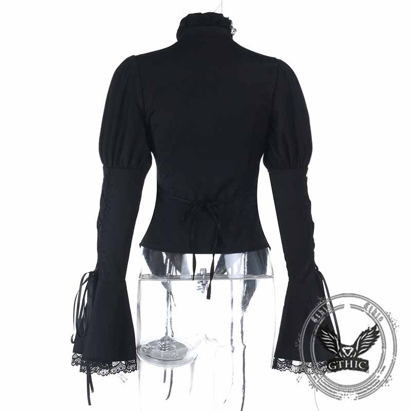 Gothic Bell Sleeve Slim Fit Versatile Lace-Up Shirt