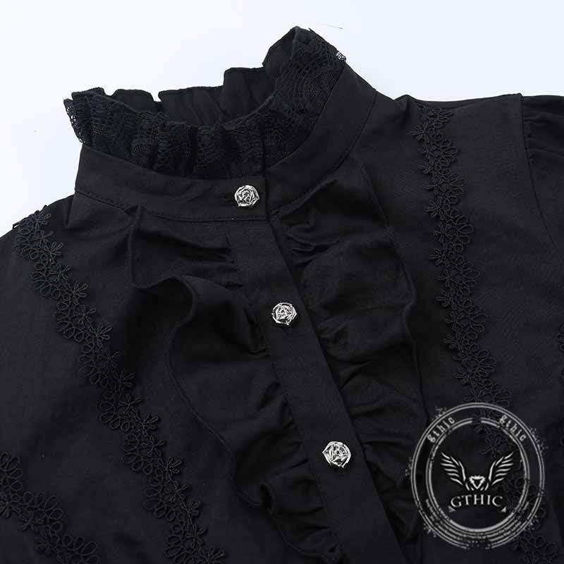 Gothic Bell Sleeve Slim Fit Versatile Lace-Up Shirt