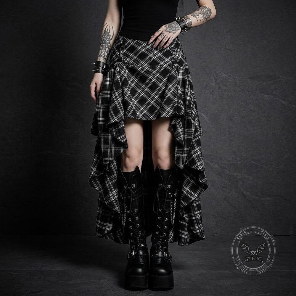 Gothic Black And White Checkered Irregular Skirt | Gthic.com