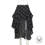 Gothic Black And White Checkered Irregular Skirt
