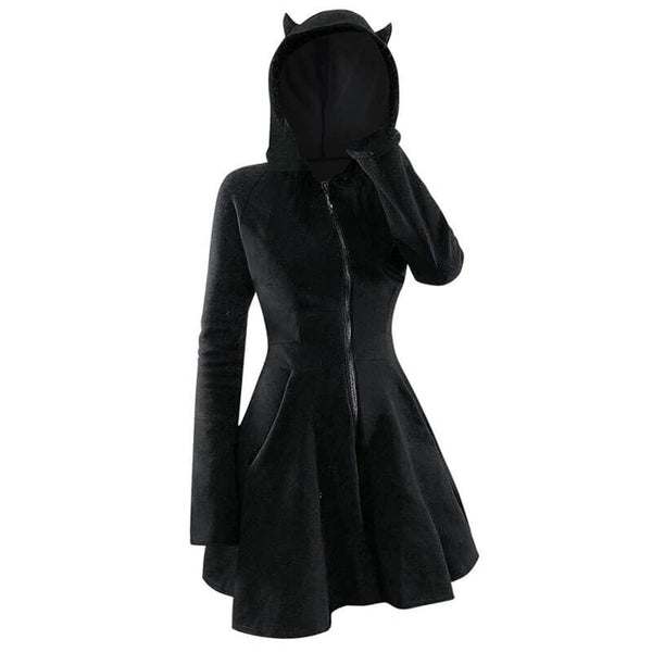 Gothic Black Devil Horn Hooded Dress | Gthic.com