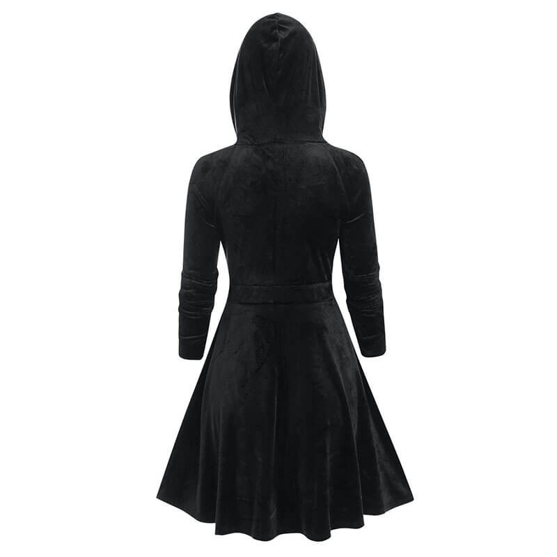 Gothic Black Devil Horn Hooded Dress, Black / XL (Bust 114 cm) Gothic Black Devil Horn Hooded Dress, Black / XL (Bust 114 cm)