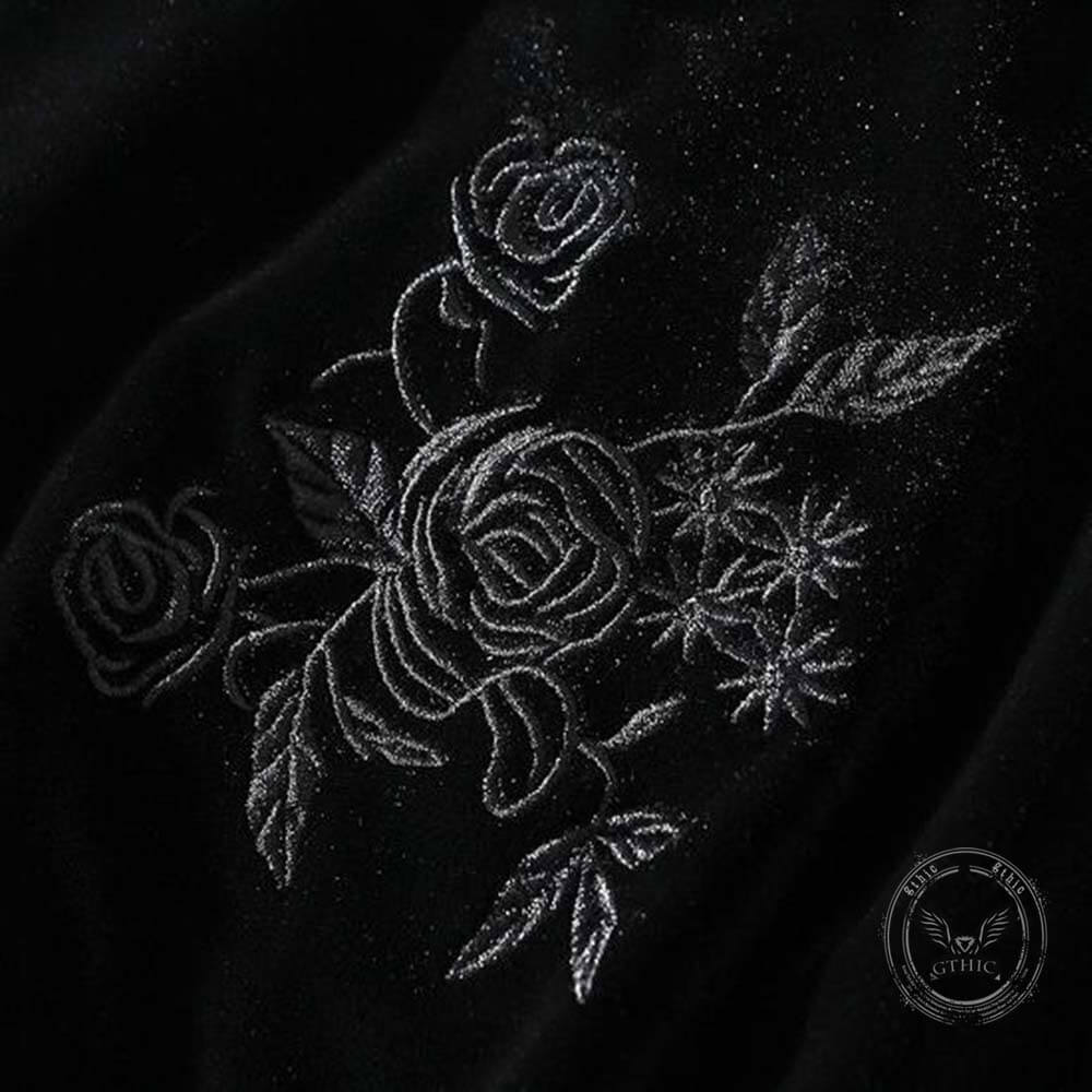 Gothic Black Embroidered High-Waisted Velvet Fishtail Skirt