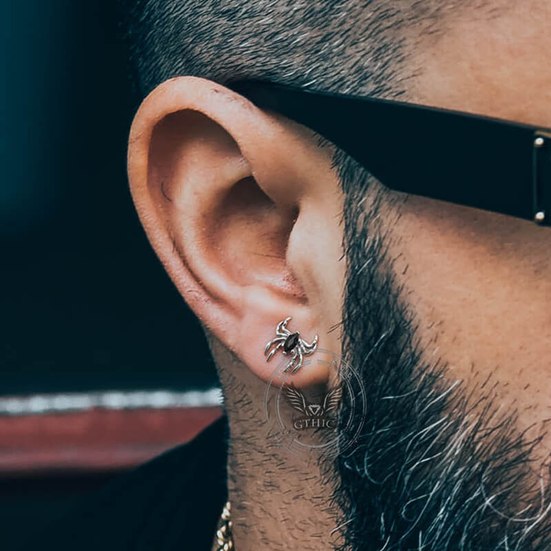 Gothic Black Gem Spider Stainless Steel Animal Earrings