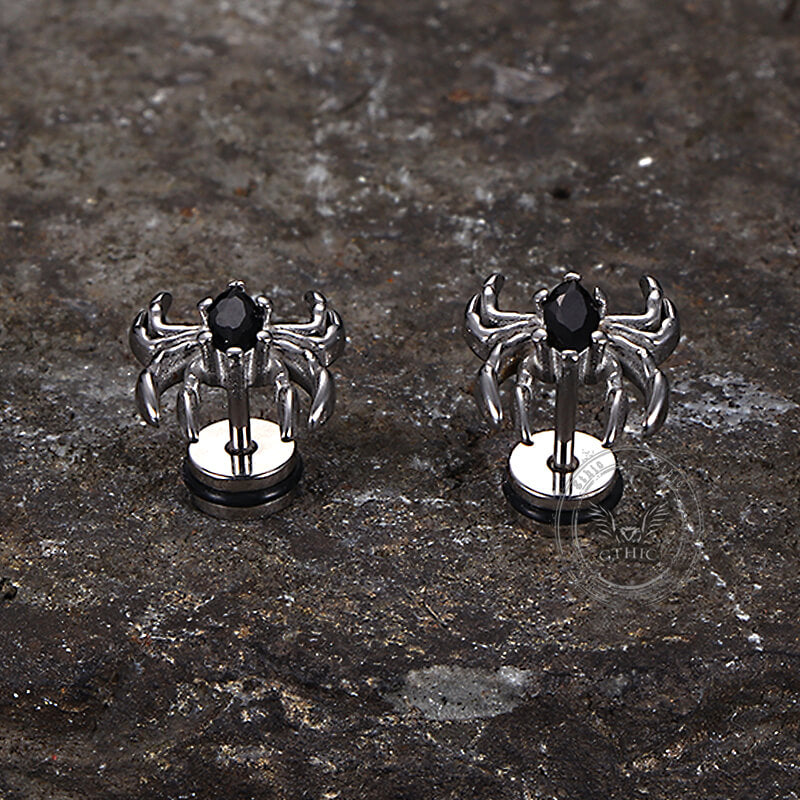 Gothic Black Gem Spider Stainless Steel Animal Earrings