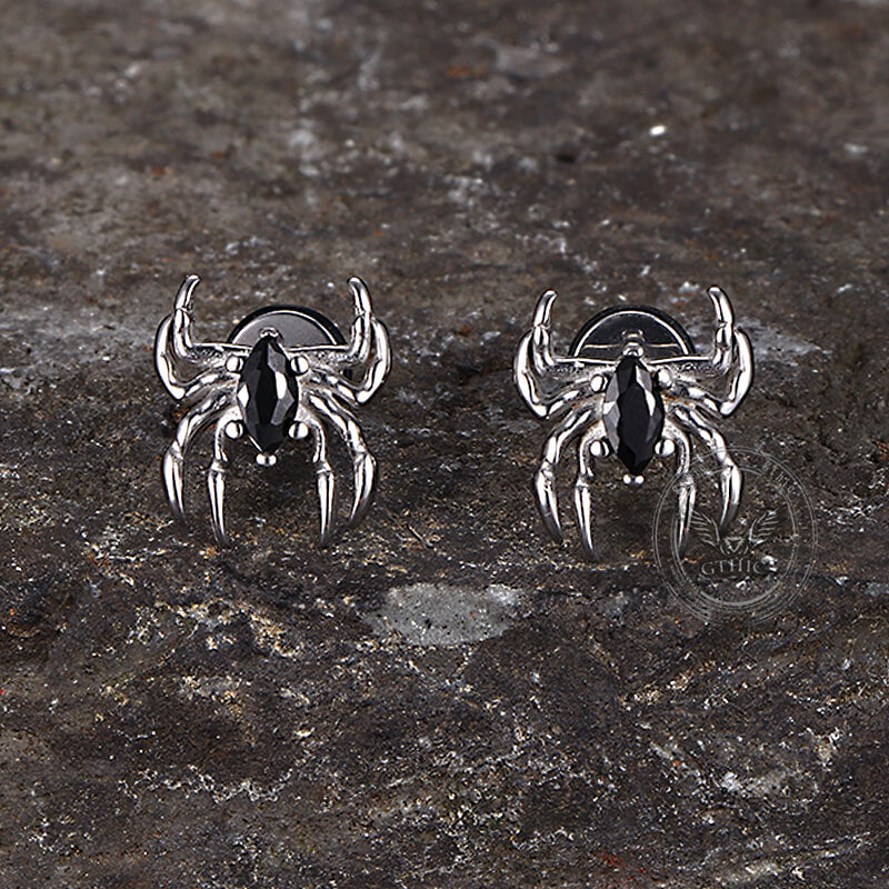 Gothic Black Gem Spider Stainless Steel Animal Earrings