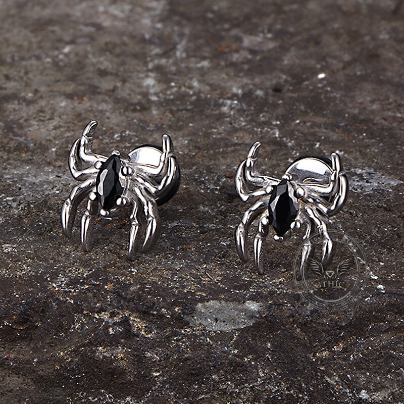Gothic Black Gem Spider Stainless Steel Animal Earrings
