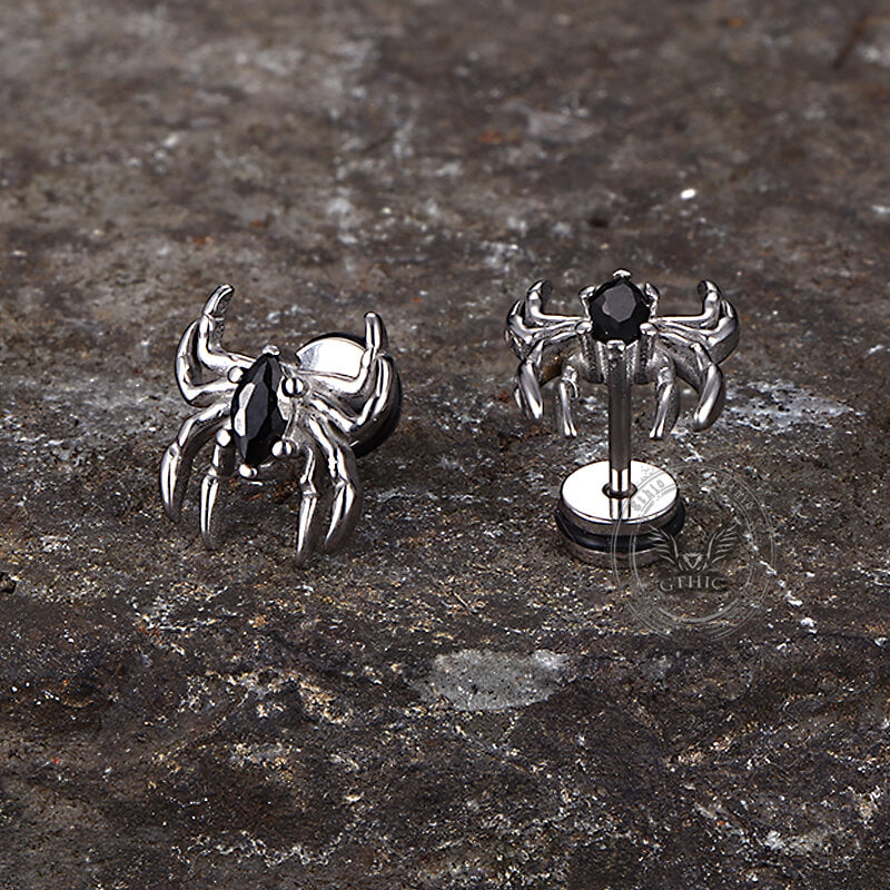 Gothic Black Gem Spider Stainless Steel Animal Earrings