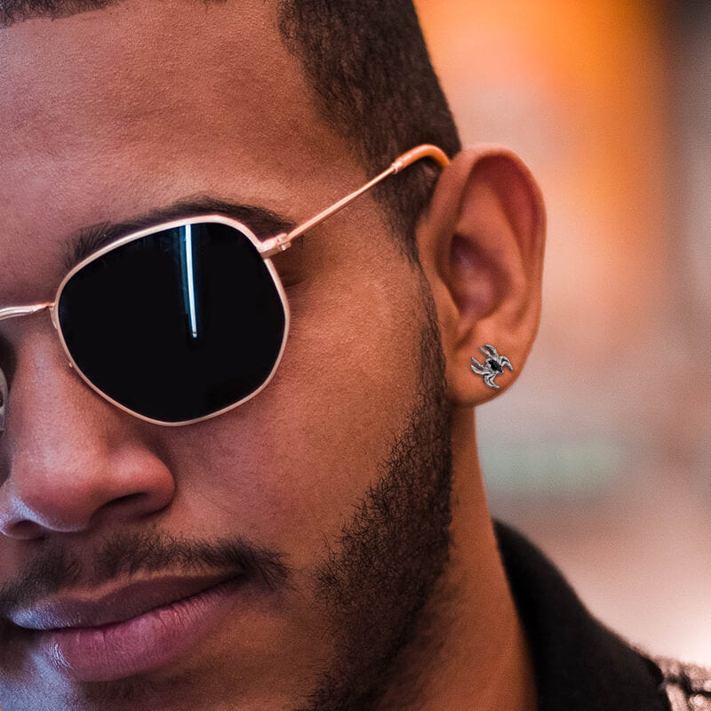 Gothic Black Gem Spider Stainless Steel Animal Earrings