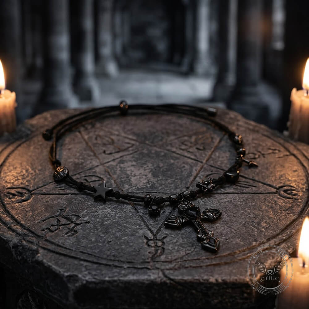Gothic Black Gemstone Cross Alloy Clavicle Necklace