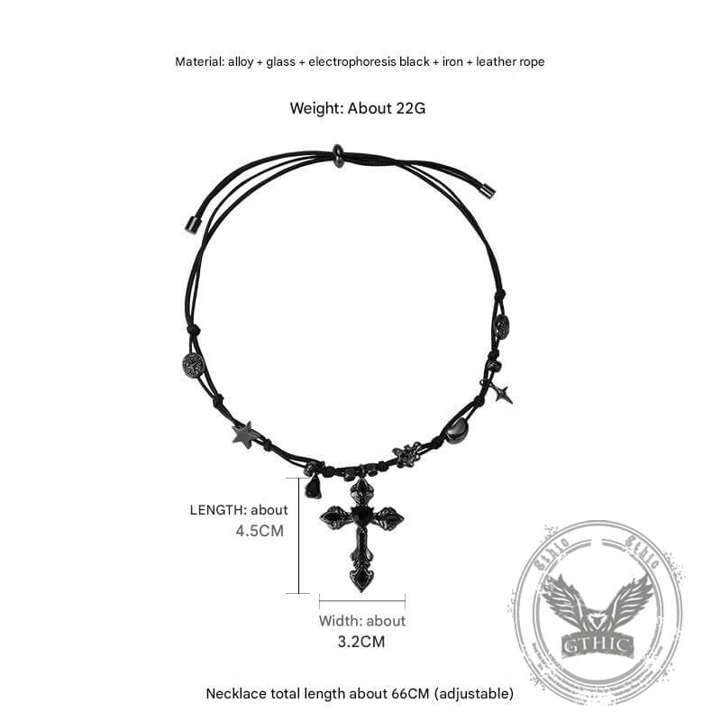 Gothic Black Gemstone Cross Alloy Clavicle Necklace
