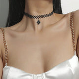 Gothic Black Hollow Lace Tassel Alloy Choker Necklace