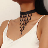 Gothic Black Hollow Lace Tassel Alloy Choker Necklace