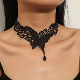 Gothic Black Hollow Lace Tassel Alloy Choker Necklace