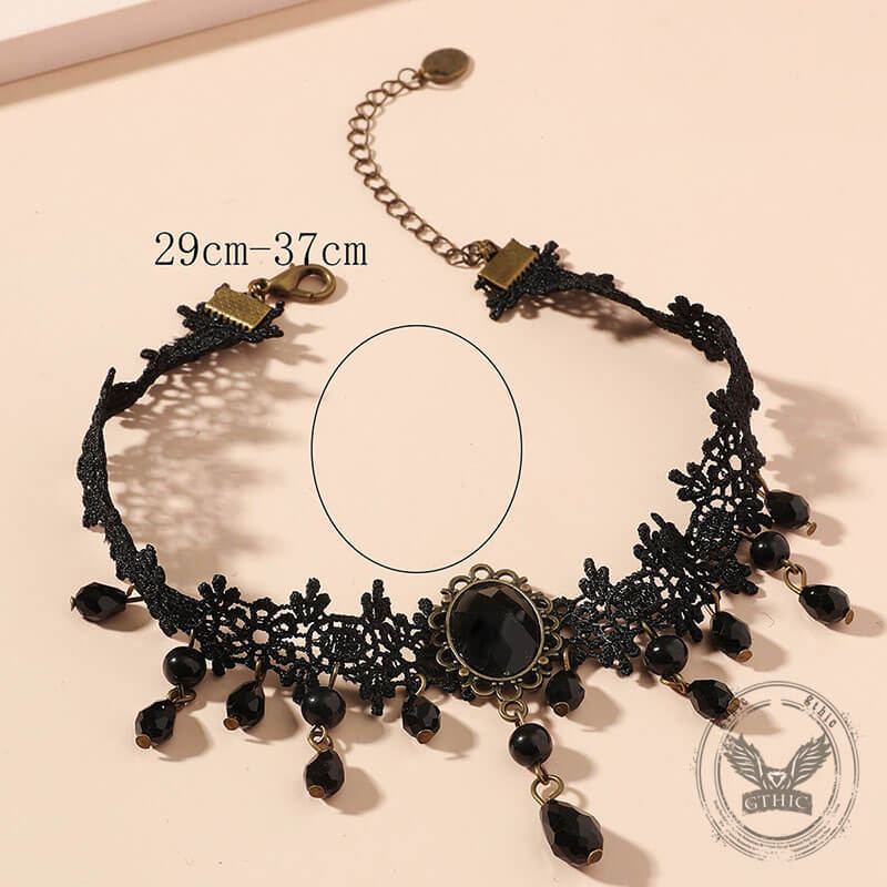 Gothic Black Hollow Lace Tassel Alloy Choker Necklace