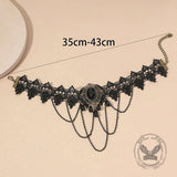 Gothic Black Hollow Lace Tassel Alloy Choker Necklace