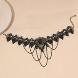 Gothic Black Hollow Lace Tassel Alloy Choker Necklace