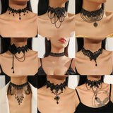 Gothic Black Hollow Lace Tassel Alloy Choker Necklace | Gthic.com