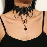 Gothic Black Hollow Lace Tassel Alloy Choker Necklace