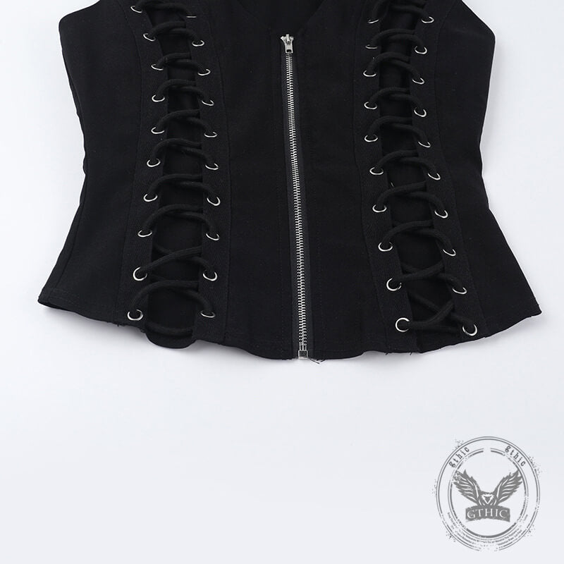 Bustier corsé de cuero de encaje negro