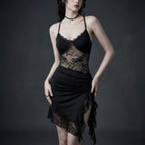 Gothic Black Lace Form-Fitting Sheer Halter-Neck Dress | Gthic.com