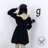 Gothic Black Off-Shoulder Lace Up Mini Dress